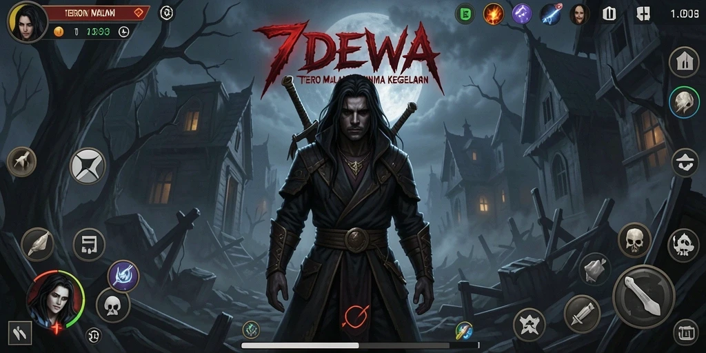 Tampilan gameplay mencekam dalam 7DEWA yang membuat jantung berdegup kencang.