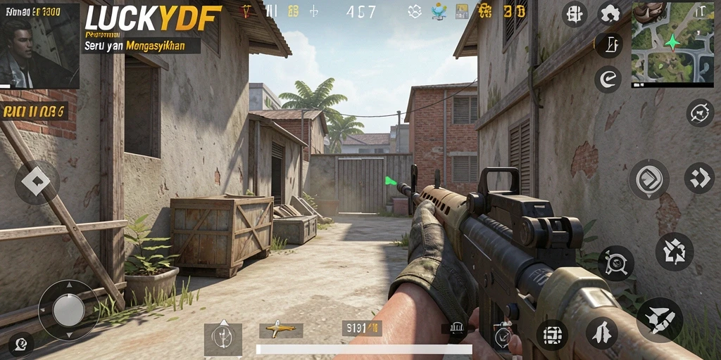 Tangkapan layar aksi mendebarkan dari gameplay FPS LUCKYDF.