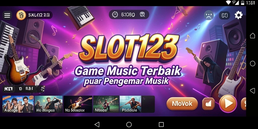 Menampilkan gameplay SLOT123 dengan suasana musik yang energik.