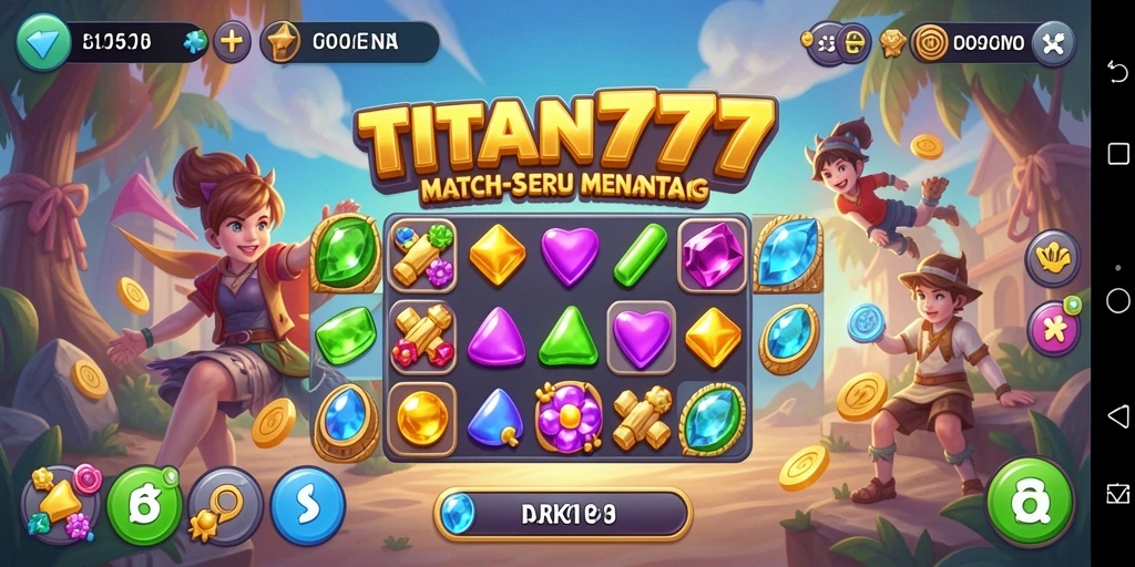 TITAN777 menampilkan gameplay Match-3 yang seru dan penuh warna.