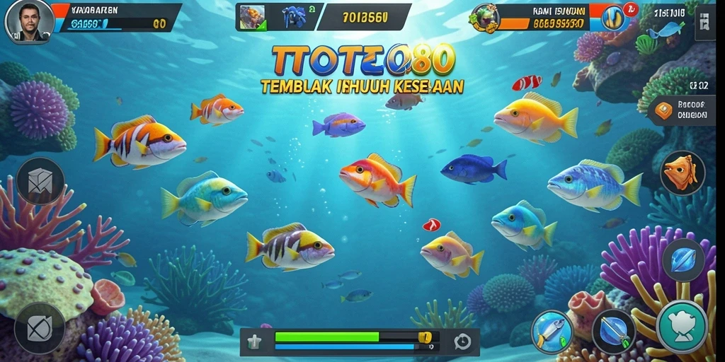 Screenshot gameplay TOTO80 menampilkan aksi seru menembak ikan.